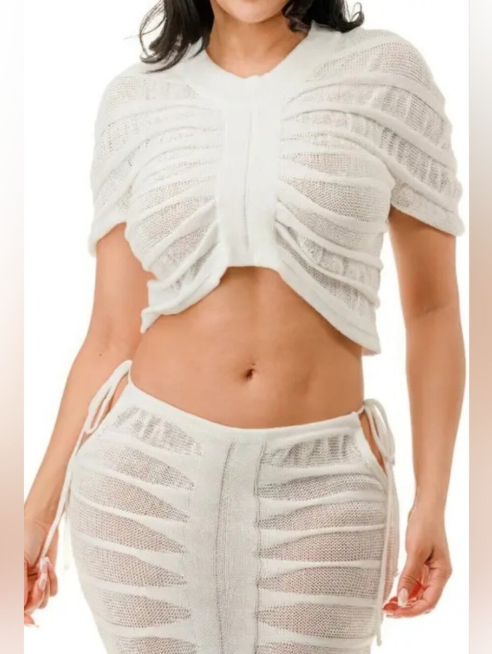 Sheer Textured White Maxi SkirtSet  - Women's Fashion - Picture 3 of 5